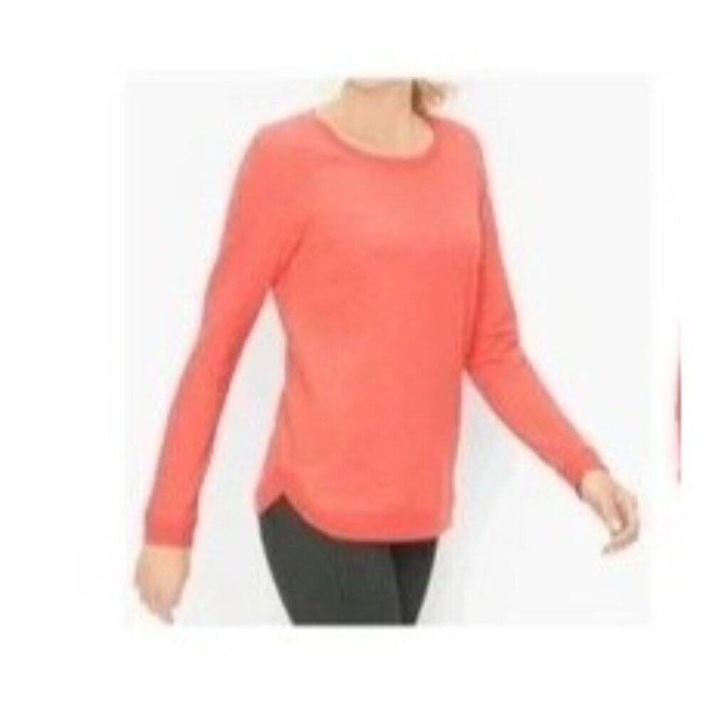 T By Talbots 1X Long-Sleeve Pullover Sweatshirt Orange Relaxed Fit Cotton Blend